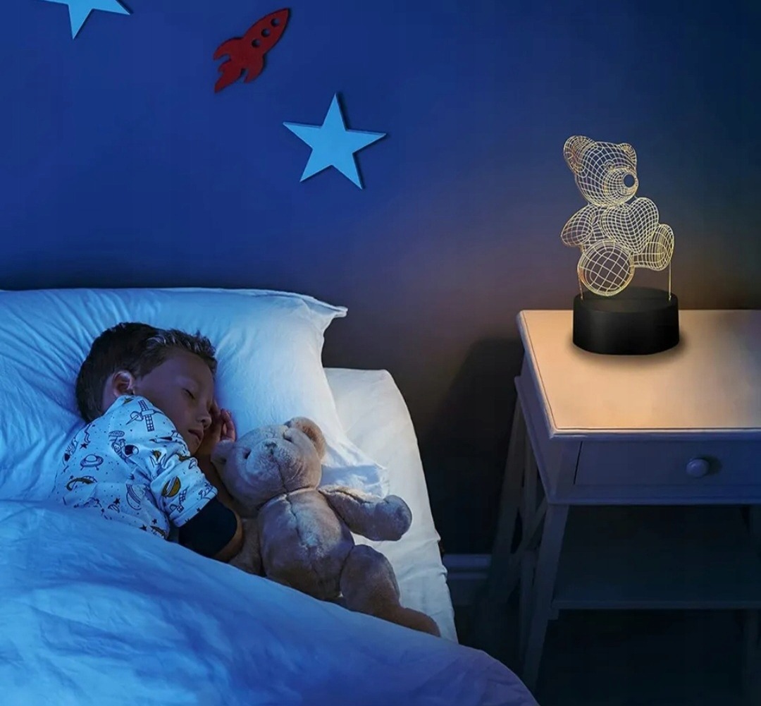 Úchvatná detská LED nočná lampa s medvedíkom - 3D